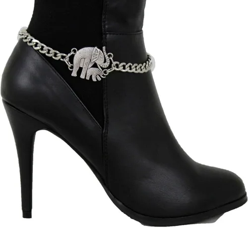 Vista 3 de Pulsera para mujer con cadena de metal plateado y pulsera de elefante de safari