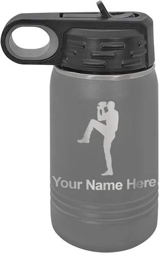 Vista 71 de LaserGram Botella de agua personalizada, jarra de béisbol, acero inoxidable de doble pared aislada al vacío con popote superior, regalo grabado Negro