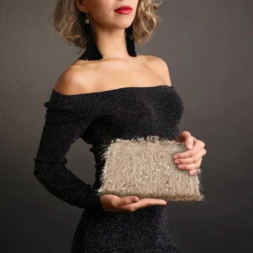 Vista 6 de YYW Bolso de mano para mujer, lindo bolso de noche esponjoso, bolso de hombro para banquete de boda, fiesta
