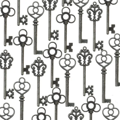 Vista 13 de Aokbean Juego mixto de 30 llaves de esqueleto grandes en bronce antiguo, juego de 30 llaves Retro Decorative Craft Keys, Antique Color Finish