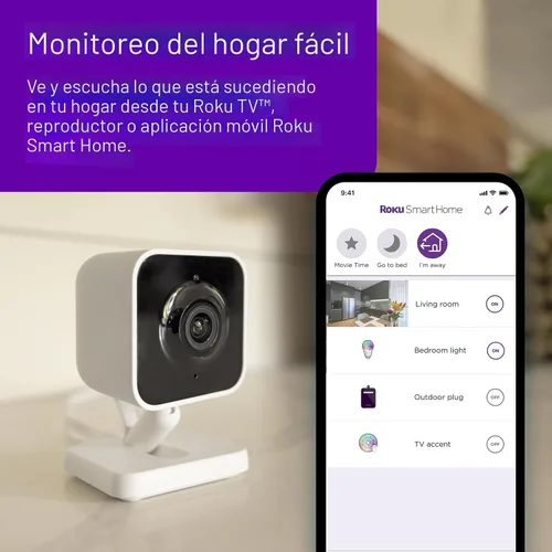 Vista 2 de Cámara Roku interior - Seguridad para el hogar - 1 paquete - Cámara de seguridad con cable y monitor para mascotas con visión nocturna HD
