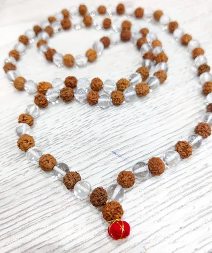 Vista 6 de Wonder Care Rudraksha Mala certificado de 5 caras (Panchmukhi) Auténticas cuentas de Rudraksha auténticas, ornamento, rosario, japa mala, collar