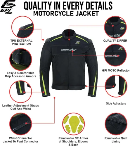 Vista 3 de GPI MOTO Chaqueta de motocicleta de malla para hombre - Chaqueta de motocicleta de verano Cordura 600D, armadura CE, hombreras - Sin forro térmico