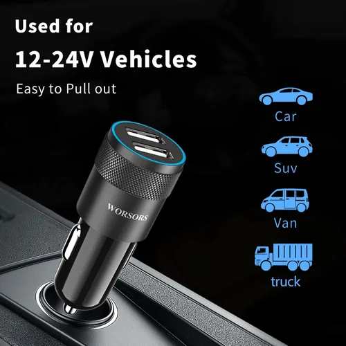 Vista 6 de [Certificado Apple MFi] Cargador rápido para automóvil, adaptador de corriente de carga rápida USB 4.8A dual con 2 cables Lightning Carplay de 3