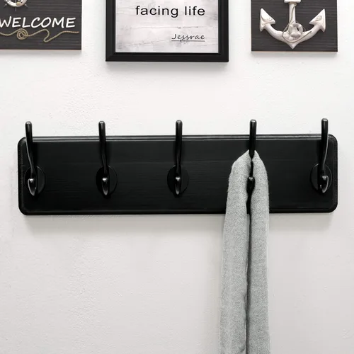 Vista 8 de Dseap Perchero de Pared: Moderno, Patentado, Resistente, 17.4" de Largo, Riel Colgador de Madera con 5 Ganchos Dobles para Abrigos de Invierno, Negro