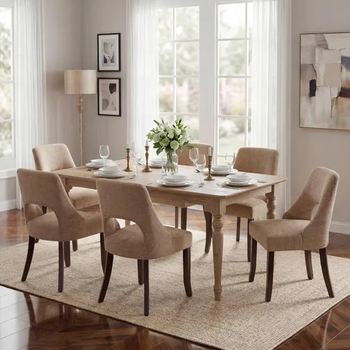 Vista 30 de UVV Juego de 2 sillas de comedor de madera, sillas de comedor modernas de mediados de siglo tapizadas en tela para cocina y comedor, silla de cena