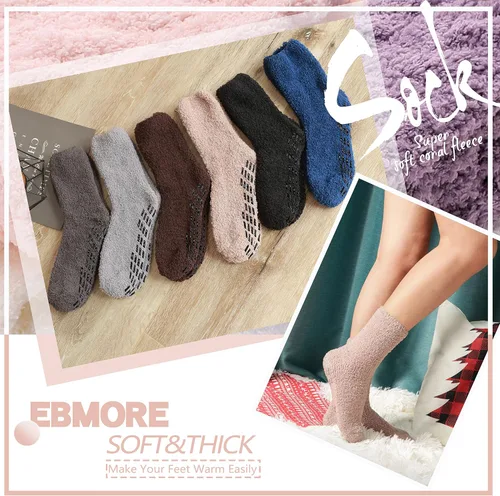 Vista 7 de EBMORE Womens Fuzzy Socks Slipper Fluffy Cozy Comfy Cabin Plush Warm Winter Sleep Home Soft Socks