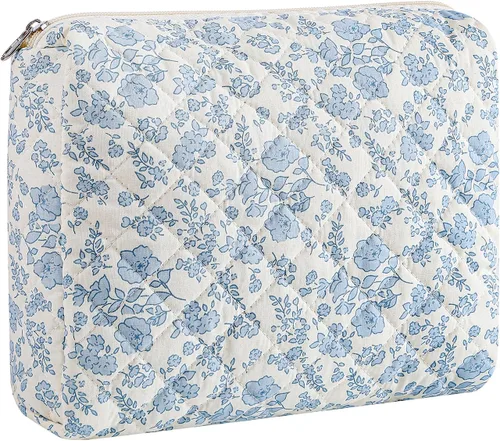 Vista 34 de Bolsa de maquillaje de viaje para mujeres y niñas, bolsa de maquillaje con cremallera, flores florales, organizador de maquillaje, bolsa de tela