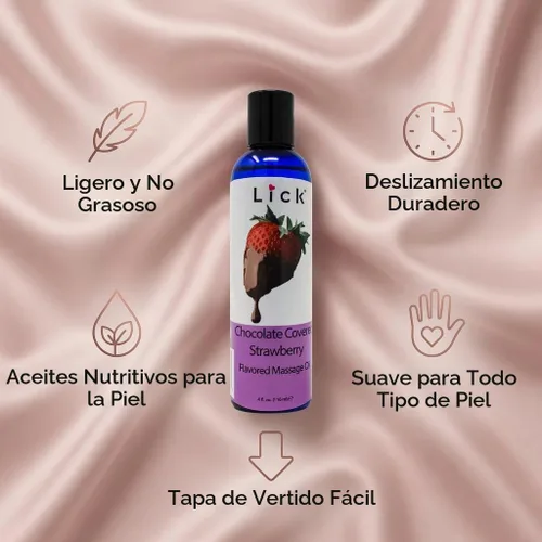 Vista 7 de Aceite de masaje de fresas cubiertas de chocolate – Aceite de masaje comestible de postre gourmet con aceite de almendras y vitamina E