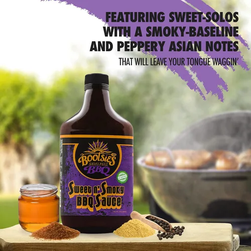 Vista 3 de Salsa de barbacoa Sweet n' Smoky, condimento para barbacoa con miel, salsa picante y chile en polvo, salsa de carne sin gluten, 17 onzas - Bootsie's