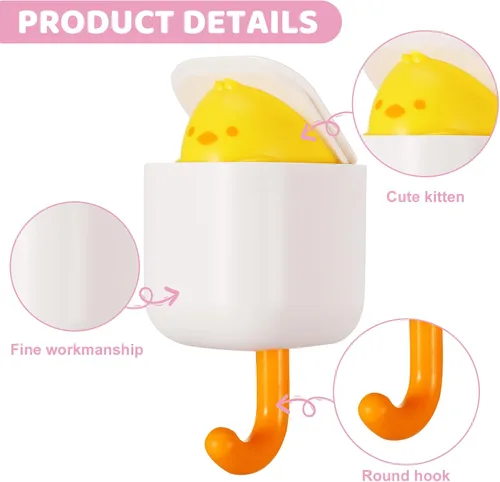 Vista 3 de Fuyamp 6 Pcs Creative Adhesive Coat Hooks Cute Pet Wall Hooks for Coat, Hat, Towel, Key, Bag Adhesive Hooks for Wall Decorations Small Key Chain Hook