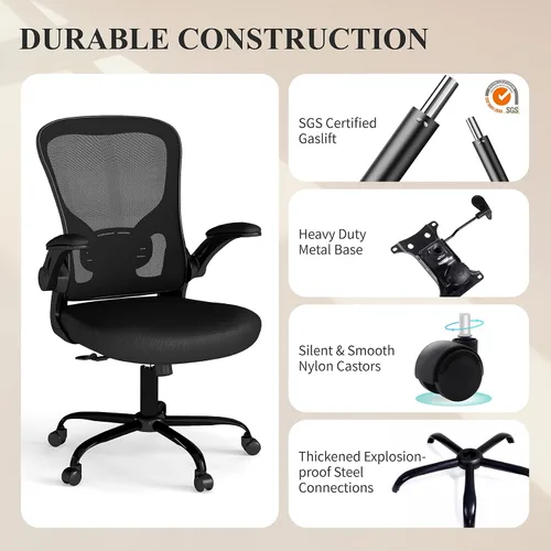 Vista 11 de Flysky Silla de oficina de malla, sillas ergonómicas de escritorio para computadora para oficina en casa, con reposabrazos abatibles