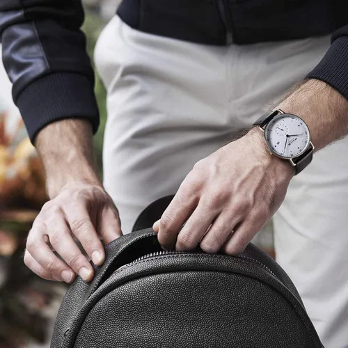 Vista 6 de FEICE Reloj automático unisex clásico Bauhaus reloj mecánico curvo espejo resistente al agua, con correas de cuero -FM506