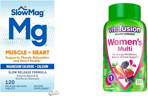 Vista 9 de SlowMag Muscle Heart Cloruro de magnesio Calcio 120 unidades y Slow Fe 45mg Suplemento de deficiencia de hierro 60