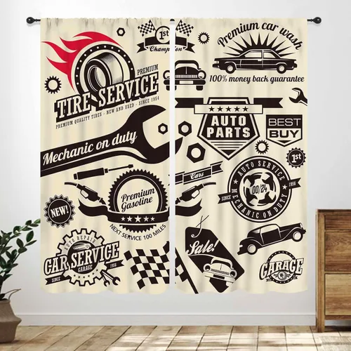 Vista 10 de Cortinas de ventana de garaje, retro, para reparación de cuevas de hombre, herramientas de garaje, cobertizo, taller, piezas de automóvil, motor