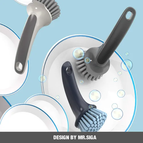 Vista 4 de MR.SIGA Cepillo de limpieza para ollas y sartenes, cepillo de platos para cocina, paquete de 2 Negro & gris