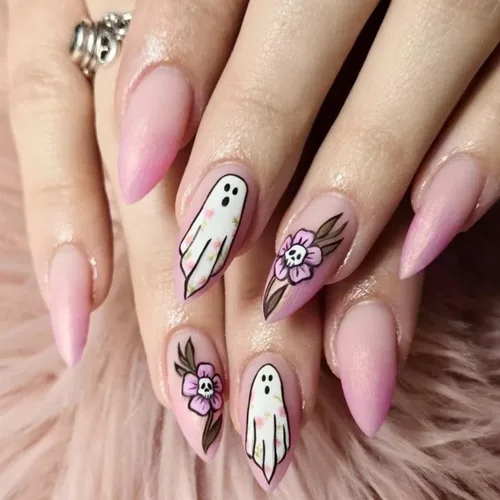 Vista 18 de Uñas postizas a presión de Halloween, uñas postizas de almendra, cobertura completa, uñas postizas rojas con diseños de gotas de sangre, punta 14