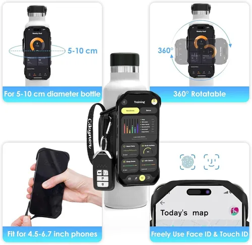 Vista 3 de Cikyner Correa para botella de agua, soporte para botella de agua para teléfono celular, giratorio de 360°, bolsa para botella de agua extraíble