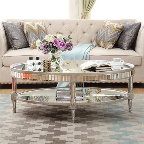 Vista 5 de Mesa de té para sala de estar, mesas de café ovaladas para sala de estar, mesa de centro de 43.3/47.2/51.1 pulgadas con parte superior de espejo