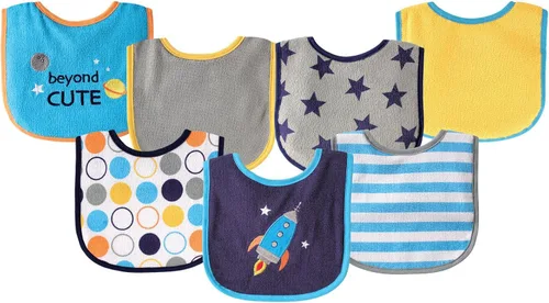 Vista 4 de Luvable Friends Baby Cotton Terry Drooler Bibs with PEVA Back, Transportation, One