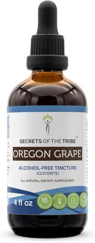 Vista 6 de Secrets of the Tribe Extracto líquido sin alcohol de uva de Oregón, raíz seca de uva de Oregón cultivada responsablemente (Mahonia aquifolium)