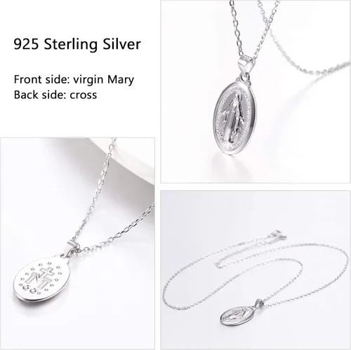Vista 3 de U7 - Collar y cadena de la Virgen María 22 chapado en oro de 18 quilates joyería cristiana para hombre o mujer cruz milagrosa personalizable