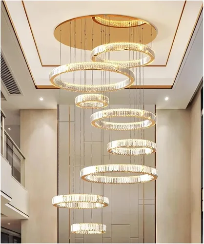 Vista 6 de Gold Crystal Modern Chandeliers Pendant Light Hanging Lamp Led for Living Indoor Lighting 7Laps D100CM H3M
