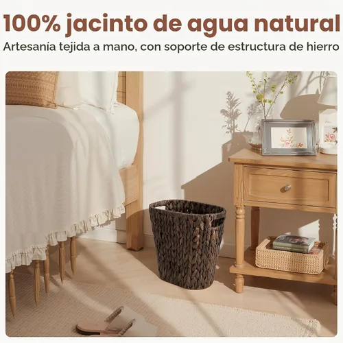 Vista 4 de StorageWorks Cubo de basura de mimbre, cesta de basura de mimbre para baño Marrón (Jacinto de agua)
