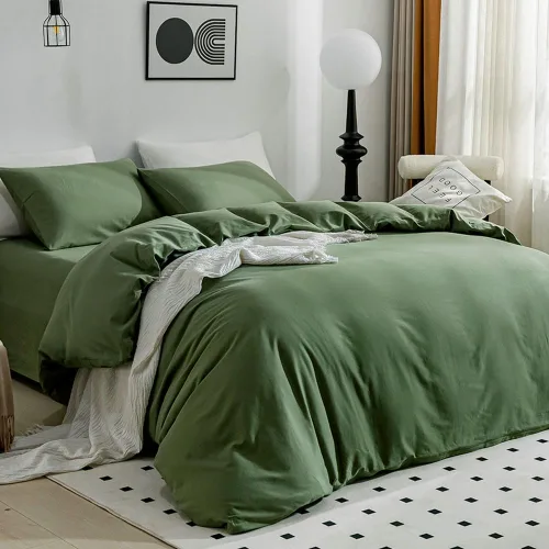 Vista 7 de JELLYMONI Funda de edredón verde tamaño individual - 100% algodón lavado con textura de lino, funda de edredón con textura, juego de ropa de cama