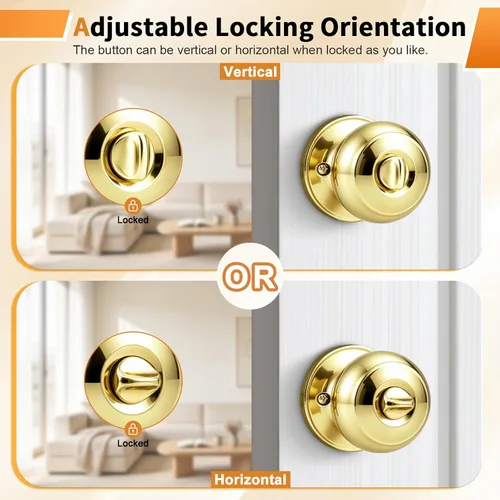 Vista 4 de Probrico Home Bed & Bath - Pomo de puerta de privacidad en latón pulido, accesorios interiores de bola plana, cerradura universal sin llave, 1