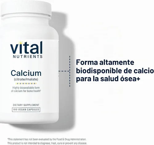 Vista 5 de Vital Nutrients - Calcio (Citrato/Malato) - Forma más biodisponible de calcio - 100 cápsulas vegetarianas por botella - 150 mg