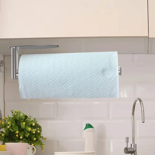 Vista 6 de Toallero de papel para debajo del gabinete, soporte de pared de níquel cepillado, soporte para toallas de papel para colgar debajo del mostrador