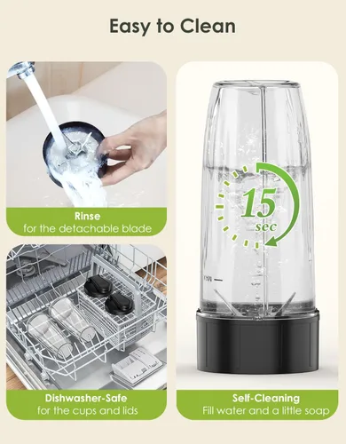 Vista 5 de Batidora de Smoothies, Licuadora Personal de 1100W para Batidos y Smoothies, Combo de Licuadoras y Molinillo para Cocina con 2 * 22 Oz Vasos Para