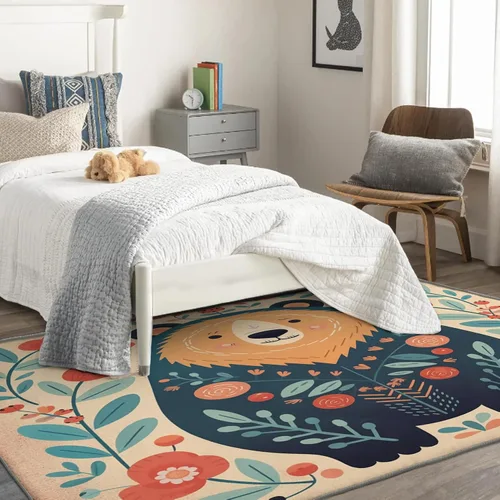 Vista 2 de Alfombra para niños y decoración del hogar, alfombra de 2 x 3, alfombra de bosque para entrada, sala de estar, dormitorio, bonita alfombra de oso