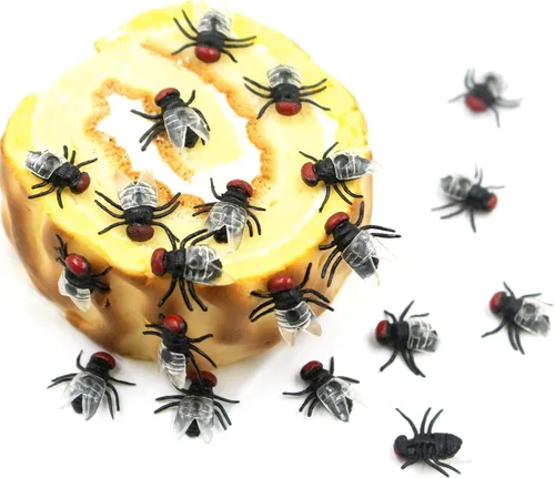 Vista 3 de BEINME Moscas falsas, manualidades de Halloween, bromas, moscas de plástico para poner en caca falsa, risas reales, regalo perfecto (XS-negro), 0.6