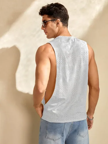 Vista 2 de Verdusa Camiseta sin mangas para hombre, camiseta sin mangas con hueco