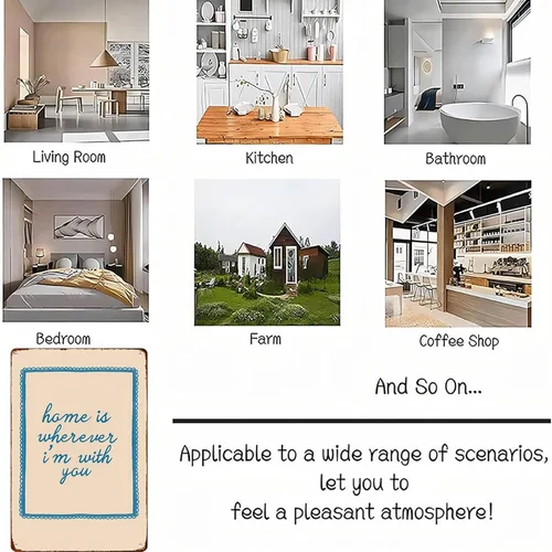 Vista 5 de Póster de metal retro con texto en inglés «Home Is Wherever I'M With You» para garaje, hombre, cueva, baño, dormitorio, granja, inspirador, arte