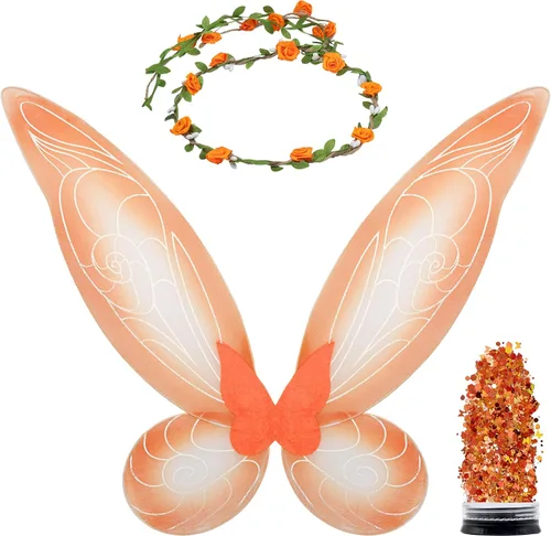 Vista 8 de Funcredible Alas de hada, corona y purpurina, accesorios de disfraz de hada, disfraz de mariposa, disfraces de Halloween para mujer