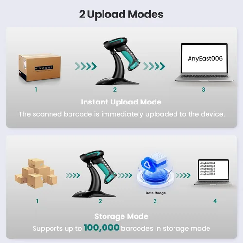 Vista 8 de Escáner de código de barras Anyeast Bluetooth: 2D industrial 1D con soporte USB con cable