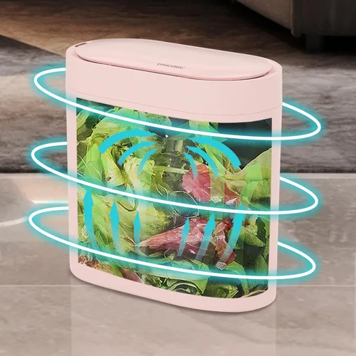 Vista 3 de SYNCVIBE Basurero de baño con tapa de 2 galones delgado con sensor de movimiento, cubo de basura de plástico automático estrecho para dormitorio
