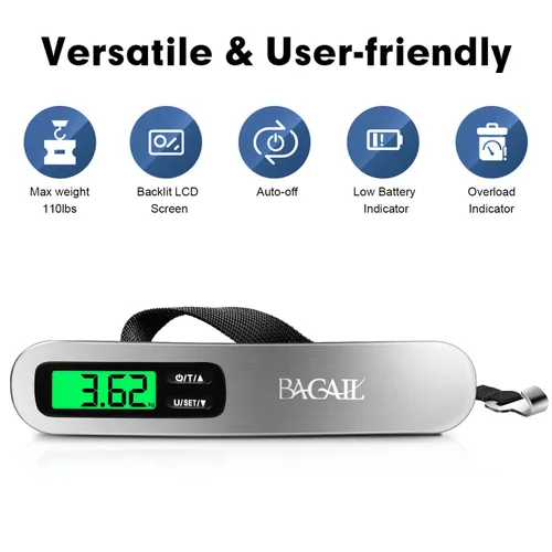 Vista 6 de BAGAIL Báscula digital de equipaje báscula de equipaje colgante con pantalla LCD retroiluminada báscula de peso de viaje báscula de peso portátil