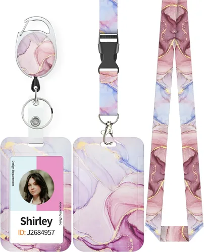 Vista 21 de Uniclife Porta credenciales deslizante floral con carrete retráctil y mosquetón con clip para cordón desmontable, protector de tarjeta vertical