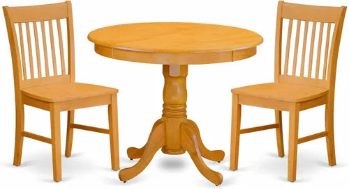 Vista 12 de East West Furniture ANNO3-MAH-C Juego de mesa y sillas de cocina de 3 piezas contiene una mesa de comedor redonda con pedestal y 2 sillas de comedor