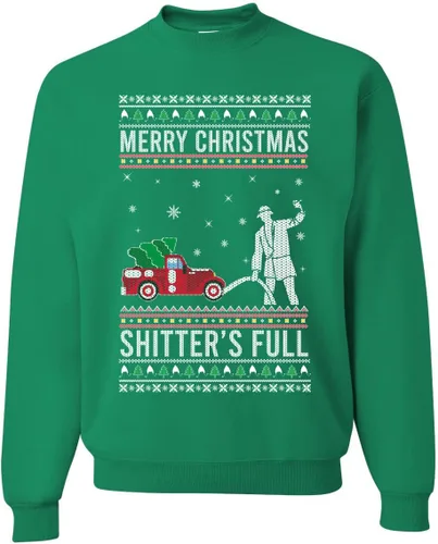 Vista 17 de Wild Bobby Sudadera con gráfico de cuello redondo con texto en inglés "Merry Christmas Shitter's Full Funny Ugly Christmas" Negro (black Hoodie)