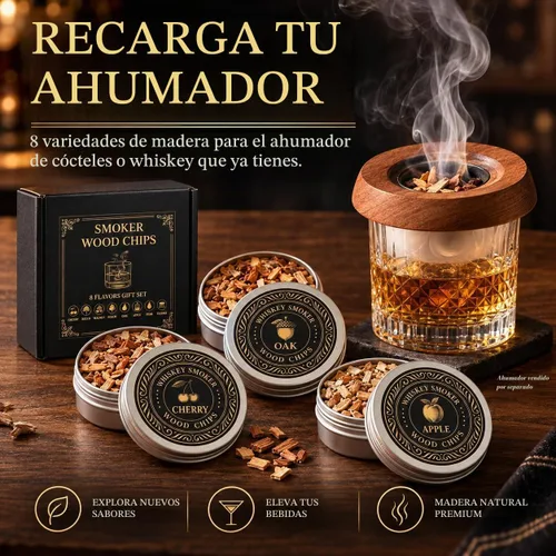 Vista 2 de Recambio de virutas de madera para ahumador de cóctel, paquete