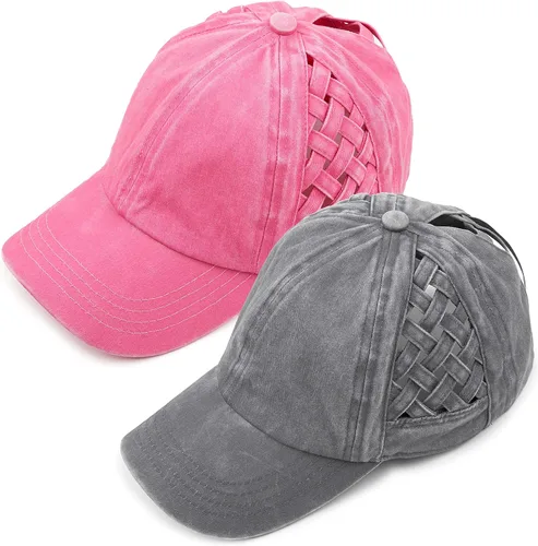 Vista 98 de Funky Junque - Sombrero de cola de caballo para mujer, gorra de béisbol con ajuste ajustable y cola de caballo alta cruzada para uso diario Paquete