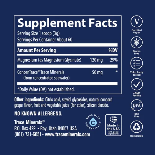 Vista 6 de Trace Minerals Polvo de Glicinato de Magnesio - Polvo de Magnesio Diario para Apoyo del Sueño - Bebida Tranquilizante para Dormir - Natural y Suave
