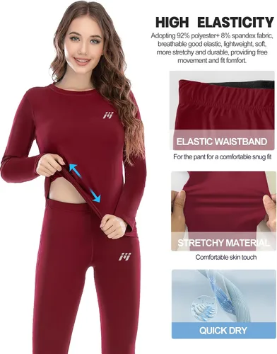 Vista 4 de MEETWEE Ropa interior térmica para mujer, Long Johns Ski para clima frío, capa base, cálida parte superior e inferior de invierno para correr