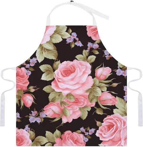 Vista 7 de Personalized Pink Rose Adult Apron, Kitchen Cooking Aprons for Woman Man, Adjustable Bib Apron with Pocket for Baking, BBQ Crafting Outdoors, Dining