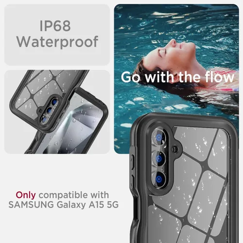 Vista 2 de Miimall Funda impermeable para Samsung Galaxy A15 5G, IP68 bajo el agua, a prueba de caídas de 14 pies, protector de pantalla integrado, a prueba
